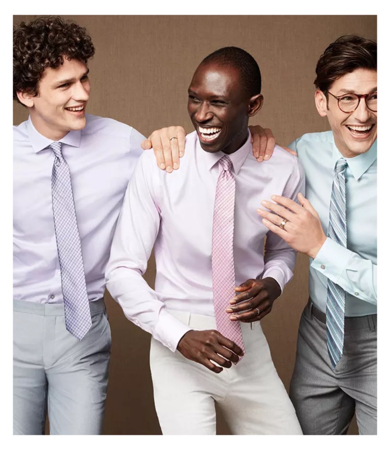 All smiles, Simon Nessman, Armando Cabral, and Parker Gregory wear smart shirts and ties from Macy's.