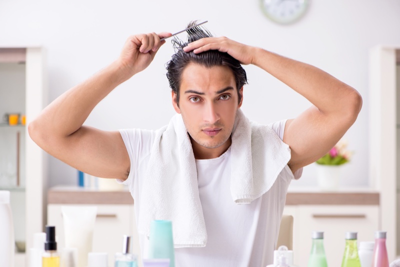Man Grooming Bathroom Hair Towel