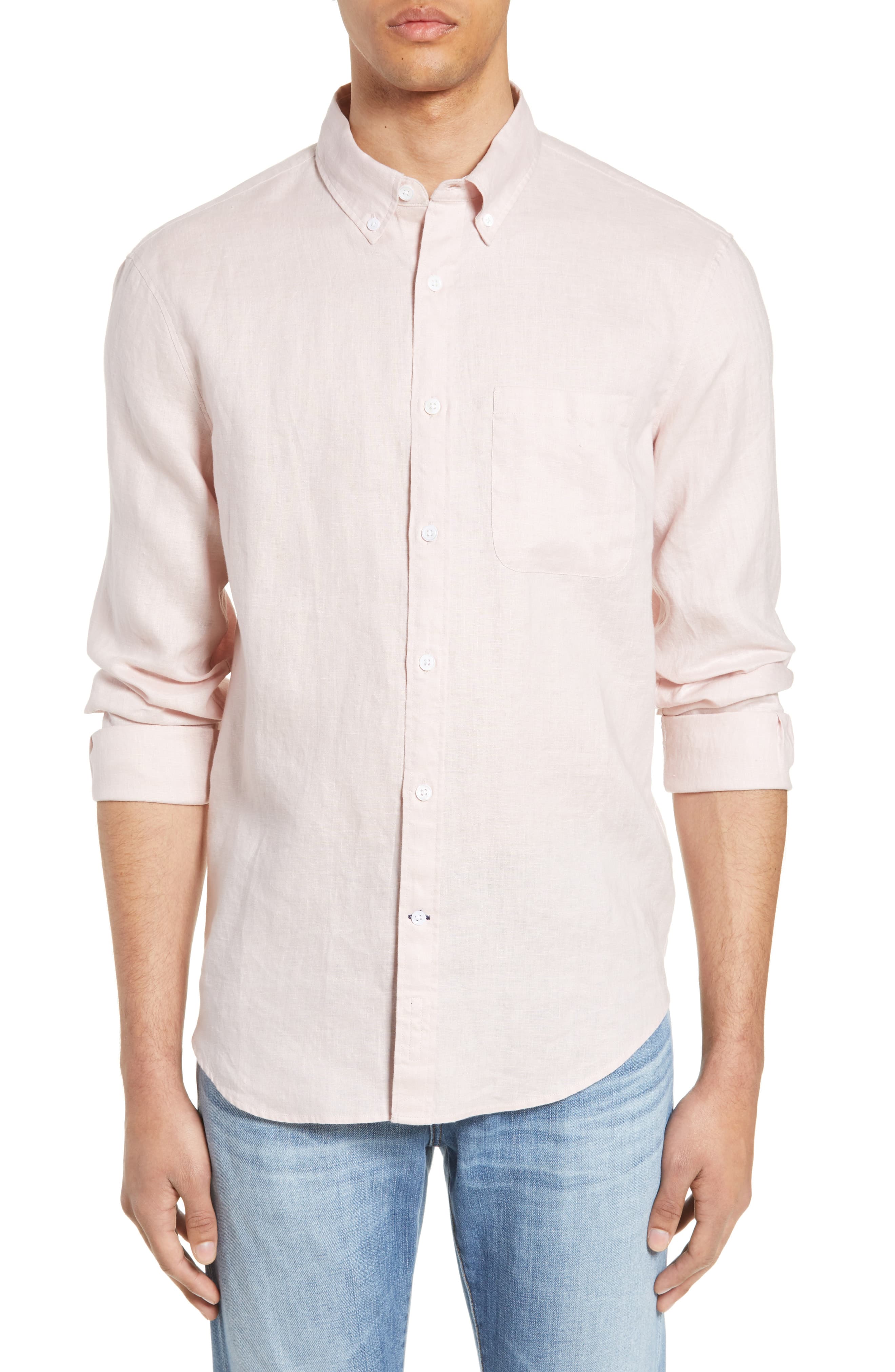 Men’s Club Monaco Solid Linen Slim Fit Sport Shirt, Size X-Large – Pink ...