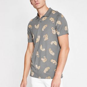 Mens Jack and Jones khaki printed polo shirt Mens Jack and Jones khaki printed polo shirt