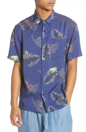 Men's Saturdays Nyc Bruce Peak Palm Print Short Sleeve Button-Down Shirt, Size Small - Blue Men's Saturdays Nyc Bruce Peak Palm Print Short Sleeve Button-Down Shirt, Size Small - Blue