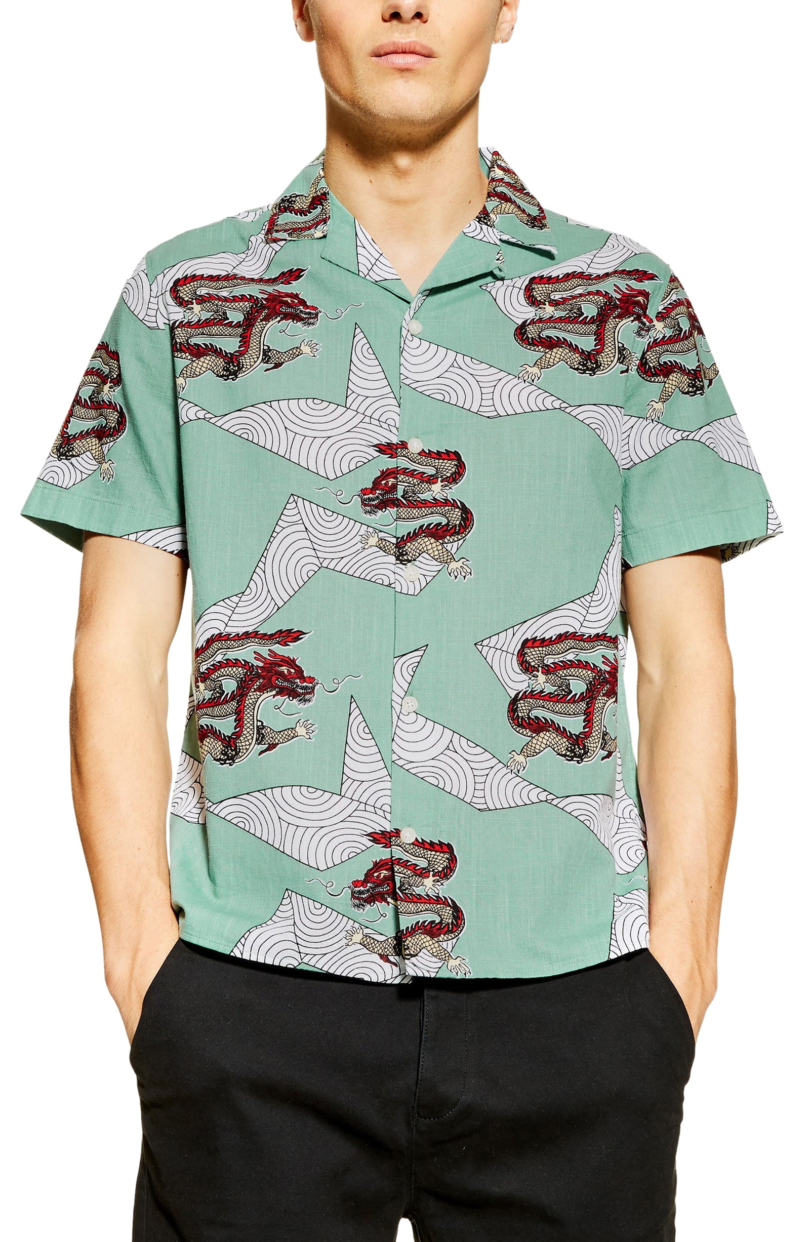 dragon print button up shirt