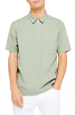 Men's Topman Overhead Short Sleeve Zip Popover Shirt, Size Large - Green Men's Topman Overhead Short Sleeve Zip Popover Shirt, Size Large - Green