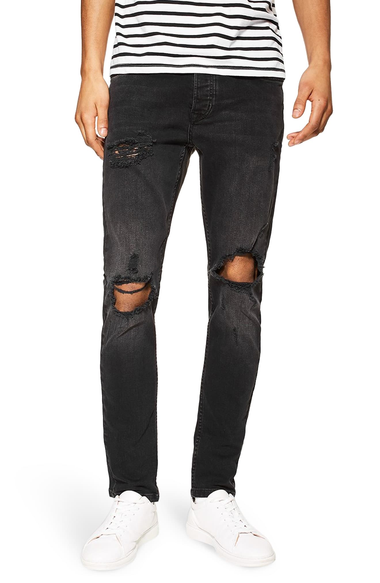 Men’s Topman Ripped Skinny Fit Jeans, Size 32 x 34 – Black | The ...