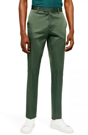 Men's Topman Slim Fit Satin Suit Trousers, Size 38 x 34 - Green Men's Topman Slim Fit Satin Suit Trousers, Size 38 x 34 - Green