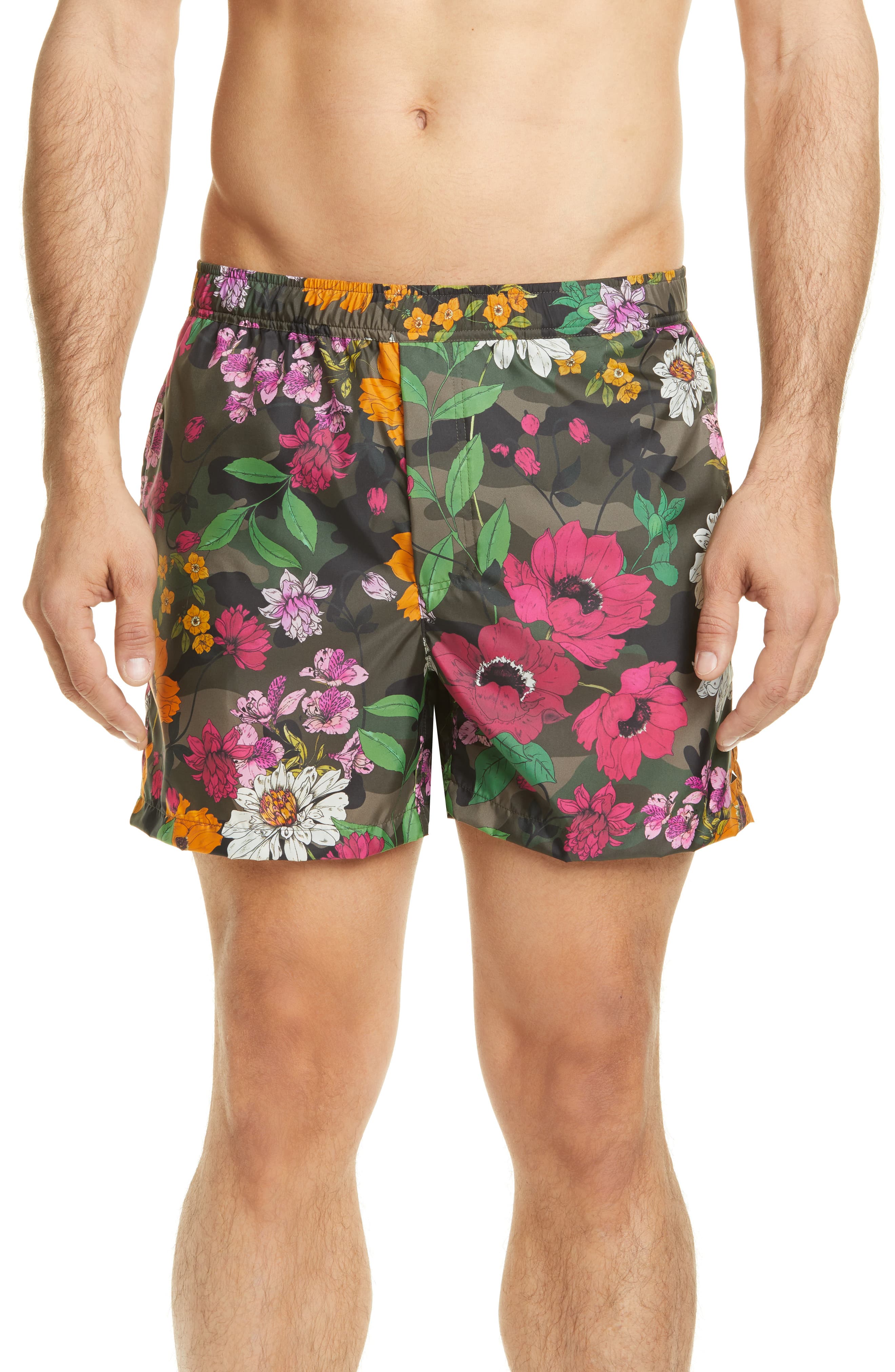 Men’s Valentino Slim Fit Floral Camo Print Swim Trunks, Size 54 EU ...