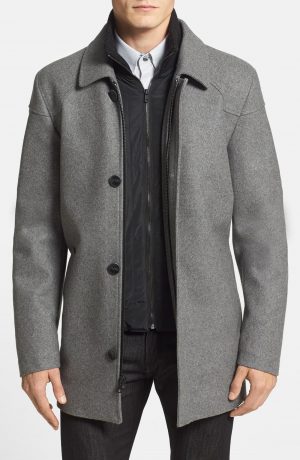 Men's Vince Camuto Melton Car Coat With Removable Bib, Size X-Large - Grey Men's Vince Camuto Melton Car Coat With Removable Bib, Size X-Large - Grey