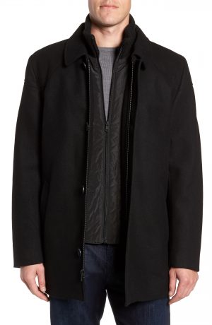 Men's Vince Camuto Melton Car Coat With Removable Bib, Size XX-Large - Black Men's Vince Camuto Melton Car Coat With Removable Bib, Size XX-Large - Black