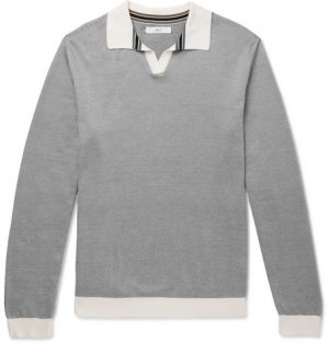 Mr P. - Knitted Cotton-Piqué Polo Shirt - Men - Gray Mr P. - Knitted Cotton-Piqué Polo Shirt - Men - Gray