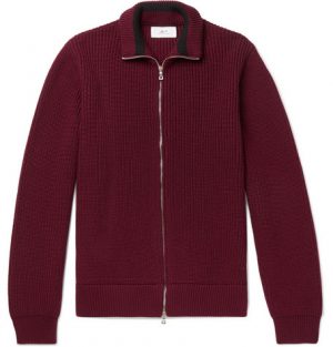 Mr P. - Ribbed Merino Wool Zip-Up Cardigan - Men - Burgundy Mr P. - Ribbed Merino Wool Zip-Up Cardigan - Men - Burgundy