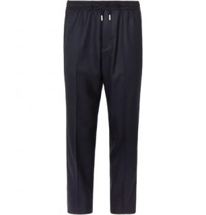 Mr P. - Slim-Fit Midnight-Blue Worsted-Wool Drawstring Trousers - Men - Midnight blue Mr P. - Slim-Fit Midnight-Blue Worsted-Wool Drawstring Trousers - Men - Midnight blue
