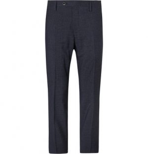 Mr P. - Slim-Fit Navy Checked Super 100s Wool-Blend Trousers - Men - Navy Mr P. - Slim-Fit Navy Checked Super 100s Wool-Blend Trousers - Men - Navy