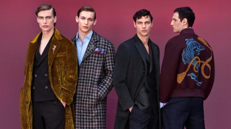 Marc Schulze, Christopher Einla, Hannes Gobeyn, and Nicolas Hodji star in Pal Zileri's fall-winter 2019 campaign.