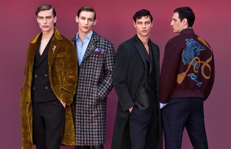 Marc Schulze, Christopher Einla, Hannes Gobeyn, and Nicolas Hodji star in Pal Zileri's fall-winter 2019 campaign.