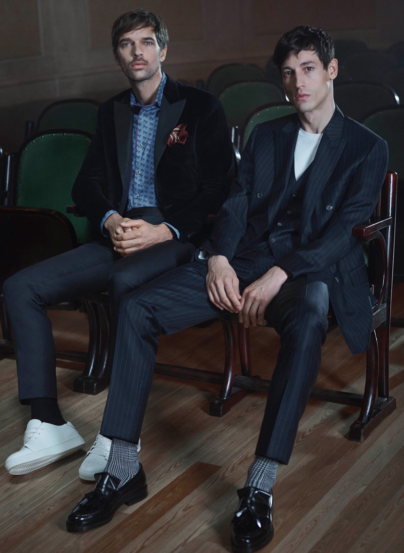 Models Michael Gstoettner and Nicolas Ripoll don fall-winter 2019 fashions from Pal Zileri.