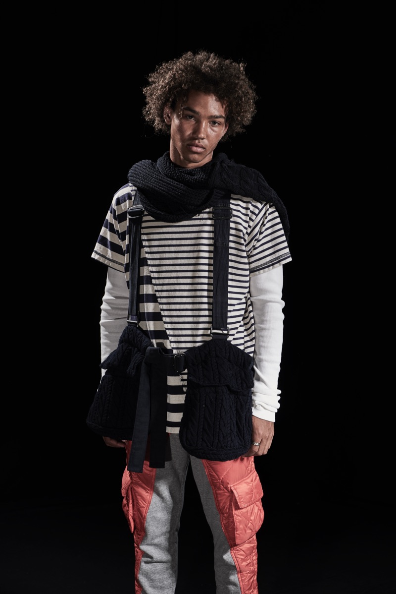 Model Miles Anderson sports a striped shirt and other statement pieces from Paul & Shark by Greg Lauren.