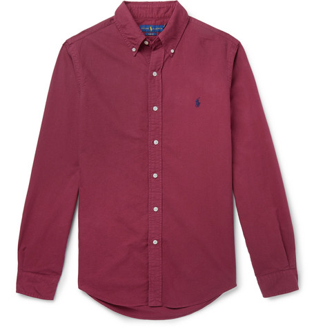 Collar Oxford Burgundy Men Shirt Fit Down Polo Button Lauren Ralph Slim Cotton 54RjL3A