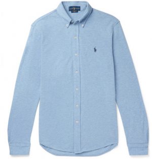 Polo Ralph Lauren - Slim-Fit Button-Down Collar Mélange Cotton-Piqué Shirt - Men - Blue Polo Ralph Lauren - Slim-Fit Button-Down Collar Mélange Cotton-Piqué Shirt - Men - Blue