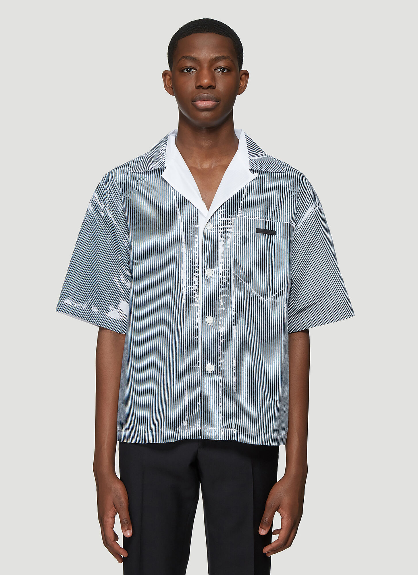 Prada Short Sleeve Stripe Shirt in White size L | The Fashionisto