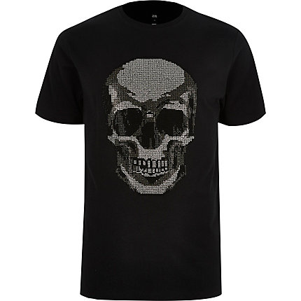 River Island Mens Black rhinestone skull slim fit T-shirt | The Fashionisto