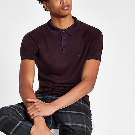 River Island Mens Burgundy slim fit wasp embroidered polo shirt | The ...