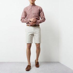 River Island Mens Cream belted chino shorts River Island Mens Cream belted chino shorts