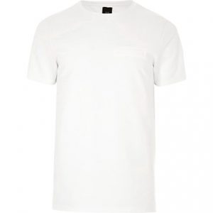 River Island Mens Cream chest pocket slim fit T-shirt River Island Mens Cream chest pocket slim fit T-shirt
