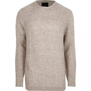 River Island Mens Cream textured knit crew neck sweater River Island Mens Cream textured knit crew neck sweater