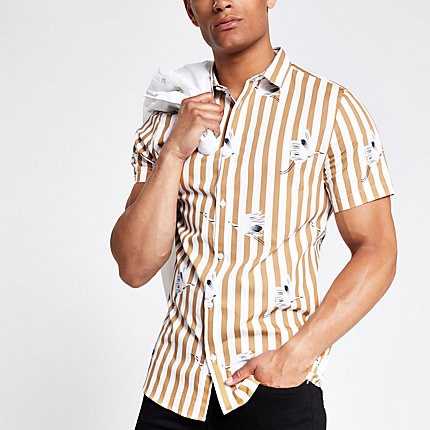 River Island Mens Ecru stripe slim fit shirt | The Fashionisto