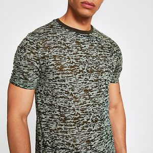 River Island Mens Khaki print slim fit T-shirt River Island Mens Khaki print slim fit T-shirt