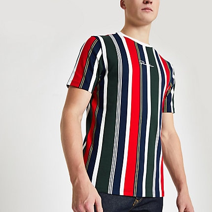 River Island Mens Navy stripe ‘Prolific’ slim fit T-shirt | The Fashionisto