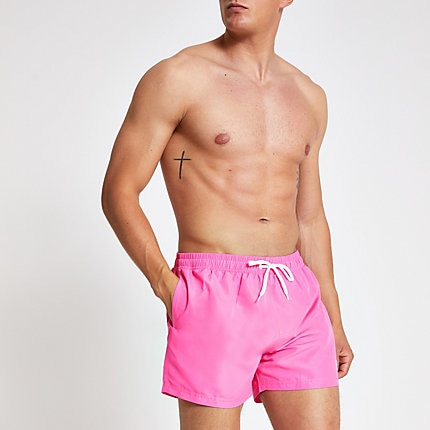 River Island Mens Neon pink ‘Prolific’ short swim trunks | The Fashionisto