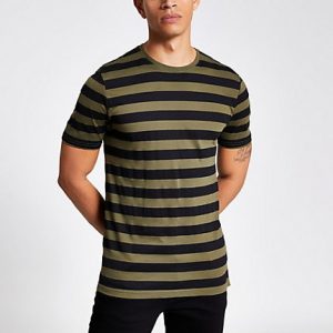 River Island Mens Only and Sons khaki stripe T-shirt River Island Mens Only and Sons khaki stripe T-shirt