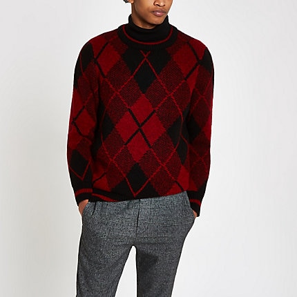 river island argyle slim sweater crew neck mens