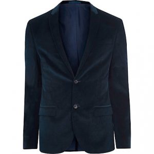 River Island Mens Teal blue corduroy skinny fit suit jacket River Island Mens Teal blue corduroy skinny fit suit jacket