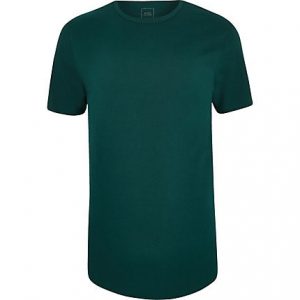 River Island Mens Teal longline curved hem T-shirt River Island Mens Teal longline curved hem T-shirt