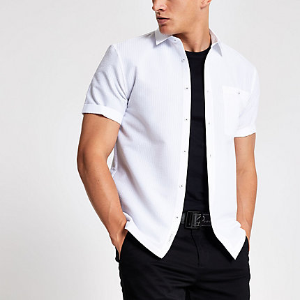 River Island Mens White seersucker short sleeve shirt | The Fashionisto
