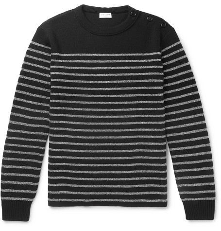 SAINT LAURENT – Metallic Striped Knitted Sweater – Men – Black | The ...