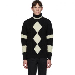 Saint Laurent Black and White Loose Geometrical Turtleneck Saint Laurent Black and White Loose Geometrical Turtleneck