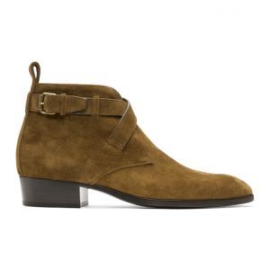 Saint Laurent Brown Suede Wyatt Crossed Buckles Boots Saint Laurent Brown Suede Wyatt Crossed Buckles Boots