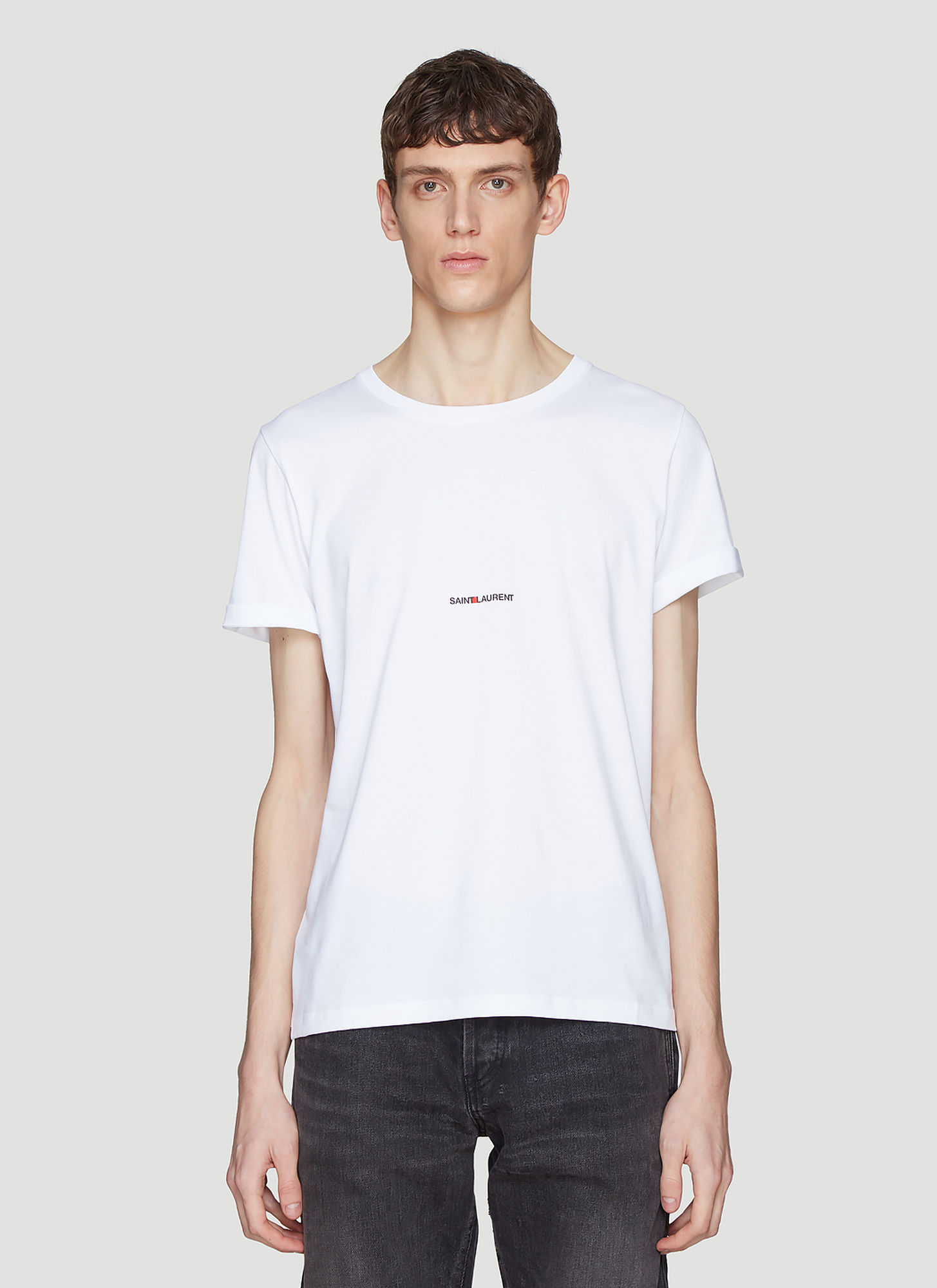 Saint Laurent Logo T-Shirt in White size XL | The Fashionisto