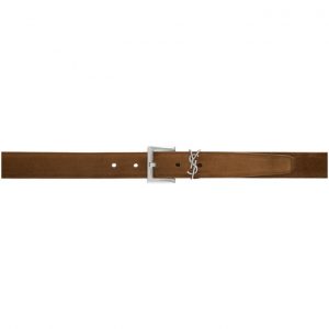 Saint Laurent Tan and Silver Suede Square Monogramme Belt Saint Laurent Tan and Silver Suede Square Monogramme Belt