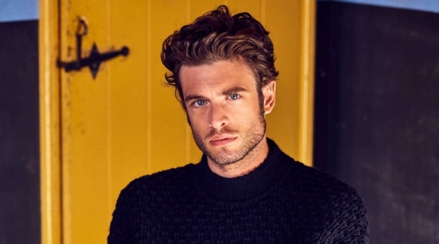 Gaspard Menier Models Nautical Style by Scotch & Soda Amsterdams Blauw A nautical vision, Gaspard Menier wears Scotch & Soda Amsterdams Blauw's chunky cable-knit sweater $245 with denim jeans and a plaid shirt.