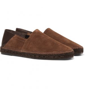 TOM FORD - Barnes Collapsible-Heel Suede and Leather Espadrilles - Men - Dark brown TOM FORD - Barnes Collapsible-Heel Suede and Leather Espadrilles - Men - Dark brown