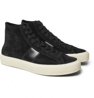 TOM FORD - Cambridge Leather-Trimmed Suede High-Top Sneakers - Men - Black TOM FORD - Cambridge Leather-Trimmed Suede High-Top Sneakers - Men - Black
