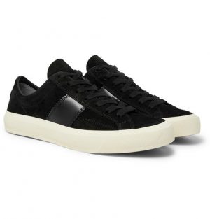 TOM FORD - Cambridge Leather-Trimmed Suede Sneakers - Men - Black TOM FORD - Cambridge Leather-Trimmed Suede Sneakers - Men - Black