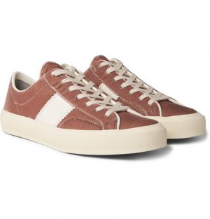 TOM FORD - Cambridge Leather-Trimmed Velvet Sneakers - Men - Pink TOM FORD - Cambridge Leather-Trimmed Velvet Sneakers - Men - Pink