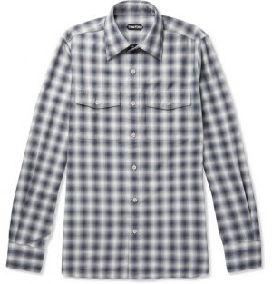 TOM FORD - Checked Cotton Shirt - Men - Blue TOM FORD - Checked Cotton Shirt - Men - Blue