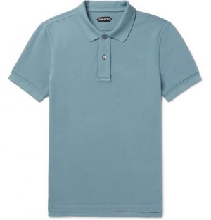 TOM FORD - Cotton-Piqué Polo Shirt - Men - Blue TOM FORD - Cotton-Piqué Polo Shirt - Men - Blue