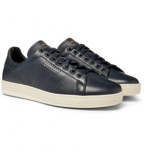 TOM FORD - Warwick Perforated Full-Grain Leather Sneakers - Men - Navy TOM FORD - Warwick Perforated Full-Grain Leather Sneakers - Men - Navy